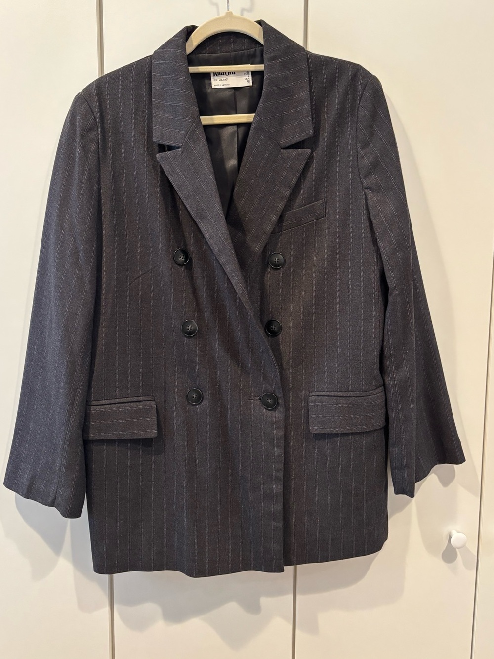 Primark Women's Double-Breasted Pinstripe Blazer - Charcoal